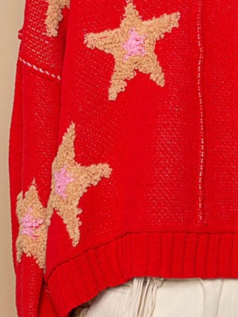 POL Red V-Neck Long Sleeve Star Patch Sweater Top NWT $129 - Picture 3 of 3